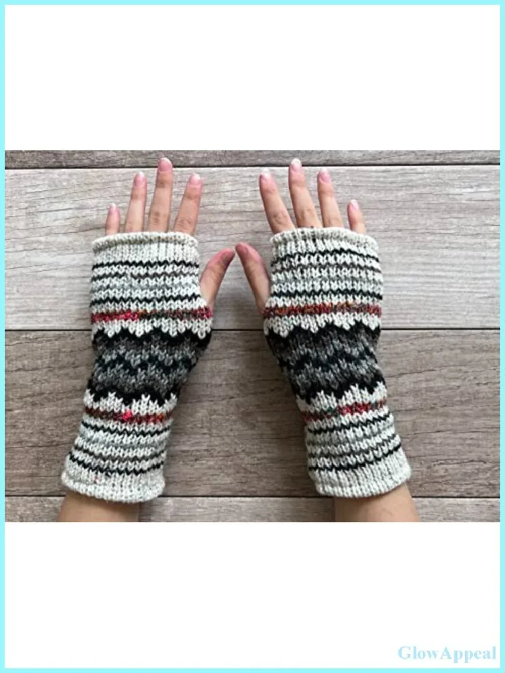 Hand Knit Fingerless Striped Texting Gloves, Warm Wool Fleece Lined